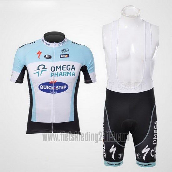 2012 Fietskleding Omega Pharma Quick Step Lichtblauw en Wit Korte Mouwen en Koersbroek